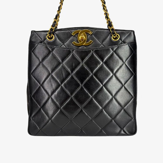 JW806 - CHANEL Vintage Black Lambskin Big CC Turnlock Tote Bag