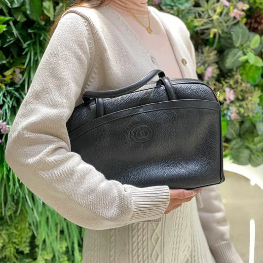 jw411-gucci-90-s-vintage-black-caviar-leather-interlocking-shoulder-bag