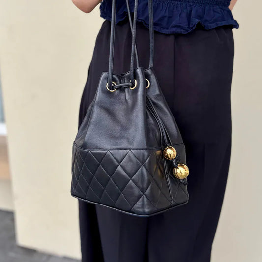 C630 - CHANEL Vintage Black Lambskin Bucket Bag