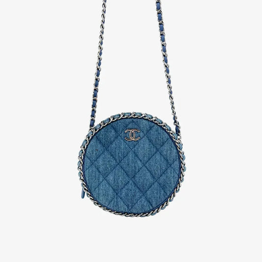 C572 - CHANEL Blue Denim Round Shoulder Bag