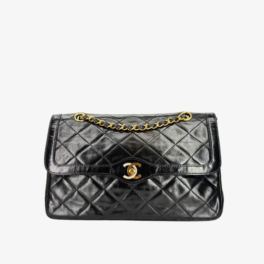 C652 - CHANEL Vintage Black Lambskin Paris Limited Flap Bag