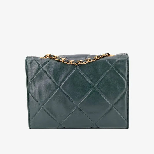 jw089-chanel-vintage-dark-green-lambskin-quilted-flap-bag