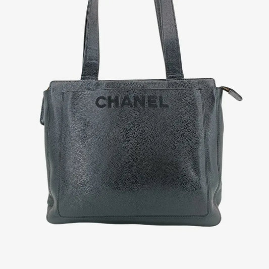 jw208-chanel-vintage-black-caviar-leather-embroidered-logo-tote-bag