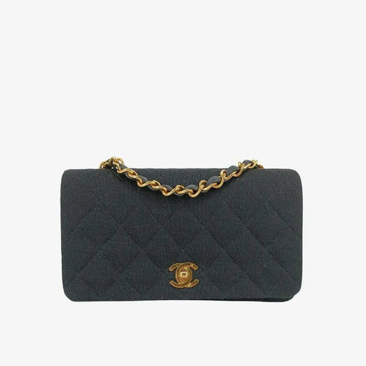 js519-chanel-vintage-black-cotton-lambskin-full-flap-bag