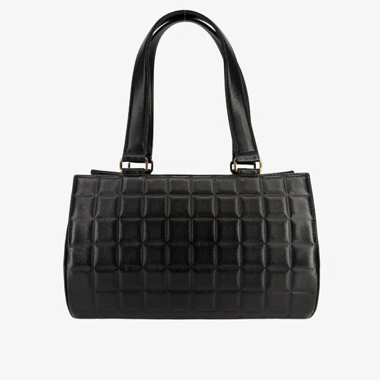 JX941 - CHANEL Vintage Black Lambskin Chocolate Bar Barrel Handbag