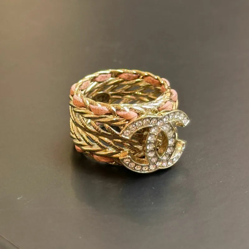 JW693 - CHANEL Metal Crystal Lambskin CC Ring 54 Gold Pink – Lovintage