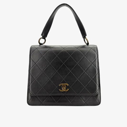 HA029 - CHANEL Vintage Black Calfskin Quilted Handbag