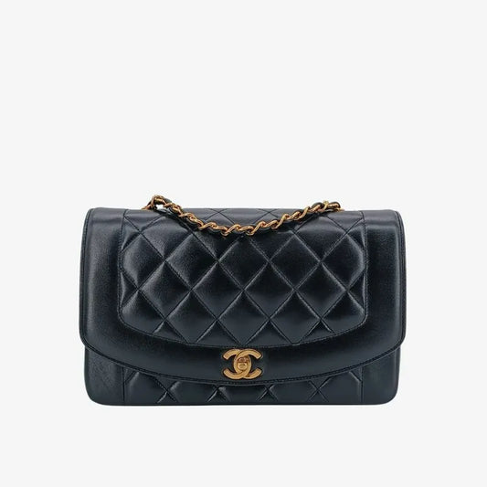 jt436-chanel-vintage-black-lambskin-25cm-diana-flap-bag