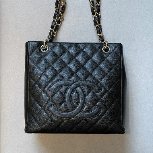 jw388-chanel-vintage-black-caviar-leather-embossed-logo-pst-tote-bag