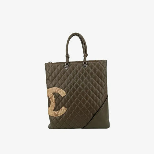 js509-chanel-vintage-olive-green-calfskin-snake-cc-logo-cambon-handbag