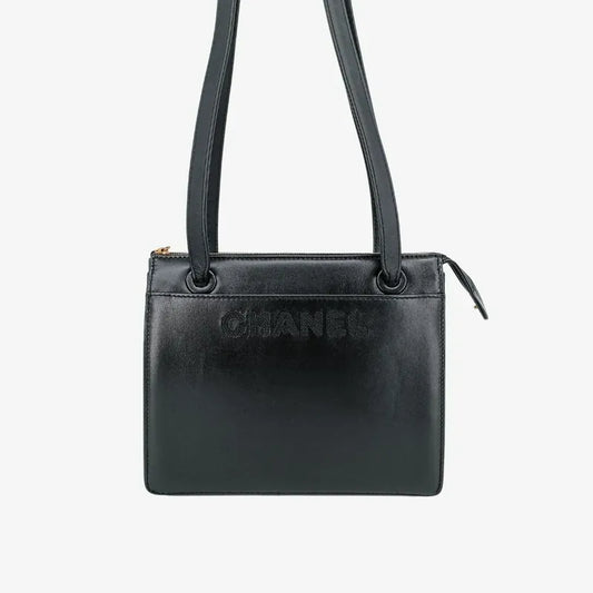 jah106-chanel-vintage-black-lambskin-embroidered-logo-tote-bag