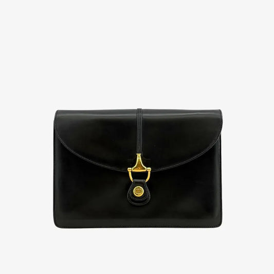 RC558 - GUCCI Vintage Black Leather Shoulder Bag