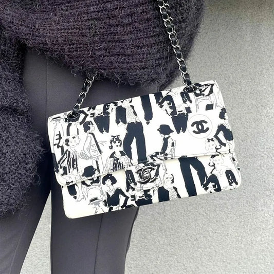sh013-chanel-vintage-white-black-canvas-karl-lagerfeld-sketch-classic-flap-bag