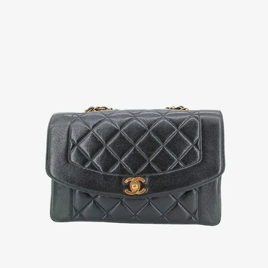 90204142-chanel-vintage-black-lambskin-tall-diana-flap-bag-with-back-pocket