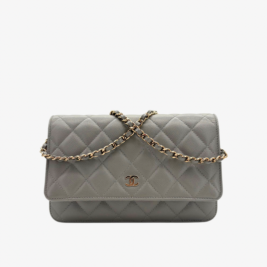 CS043 - Chanel Gray Caviar Wallet On Chain