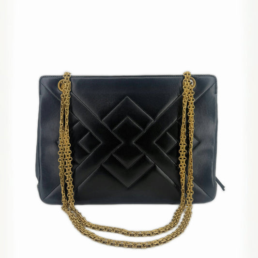 CS085 - CHANEL Vintage Black Lambskin 2.55 Chain Shoulder Bag