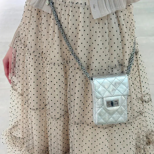 JW728 - CHANEL Vintage Silver Crinkled Leather 2.55 mini Shoulder Bag