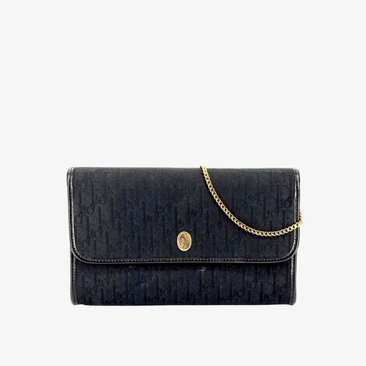 JY493 - CHRISTIAN DIOR Vintage Black Canvas Leather Mini Flap Bag