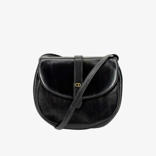 JZ410 - CHRISTIAN DIOR Vintage Black Leather Shoulder Bag
