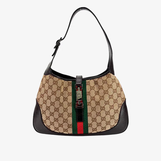 JZ539 - GUCCI Vintage Brown Canvas 1961 Jackie Shoulder Bag