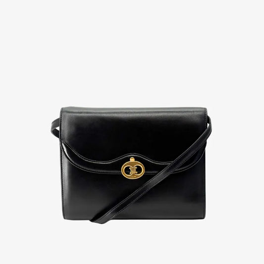 RE013 - CELINE Vintage Black Calf Leather Shoulder Bag