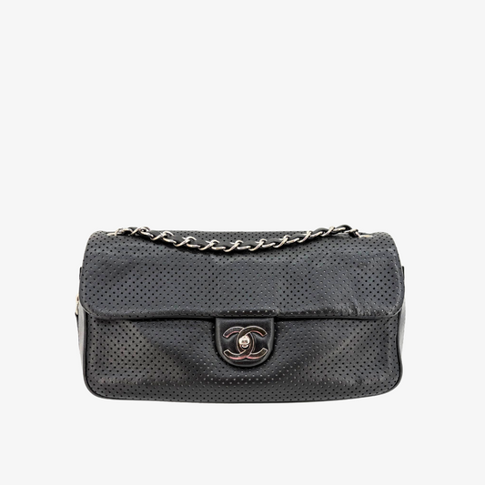 RG367 - CHANEL Black Lmabskin Perforated Flap Bag
