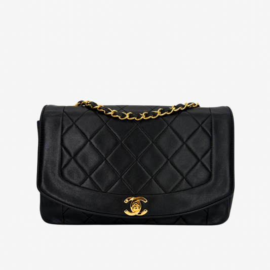 RG178 - CHANEL Vintage Black Lambskin 25cm Diana Flap Bag