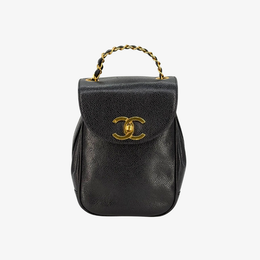 RG384 - CHANEL Vintage Black Caviar Leather CC Turn-Lock Backpack