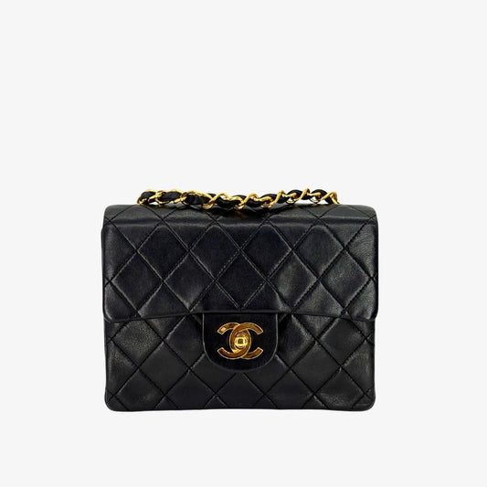 CS075 - CHANEL Vintage Black Lambskin 17cm Mini Square Flap Bag