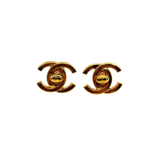 CS045 - CHANEL Vintage CC Turnlock Gold Plated Clip-On Earrings