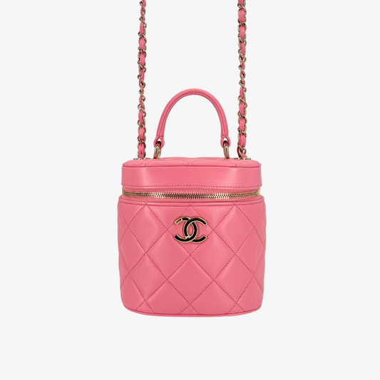 CS007 - CHANEL Vintage Pink Lambskin Top Handle Vanity Case Hand Bag