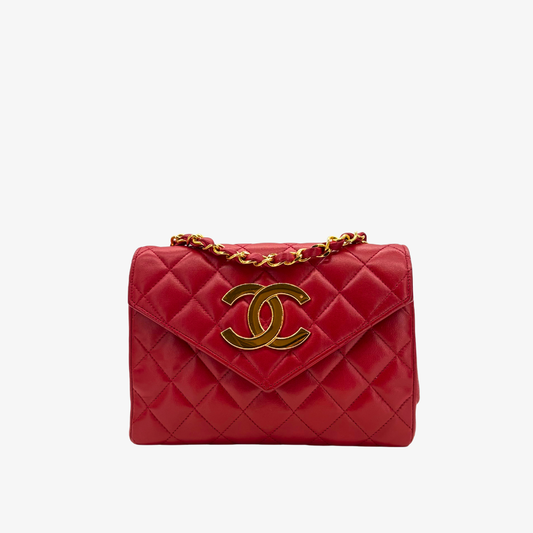 CS054 - CHANEL Vintage Red Lambskin Big CC Pointed Flap Bag