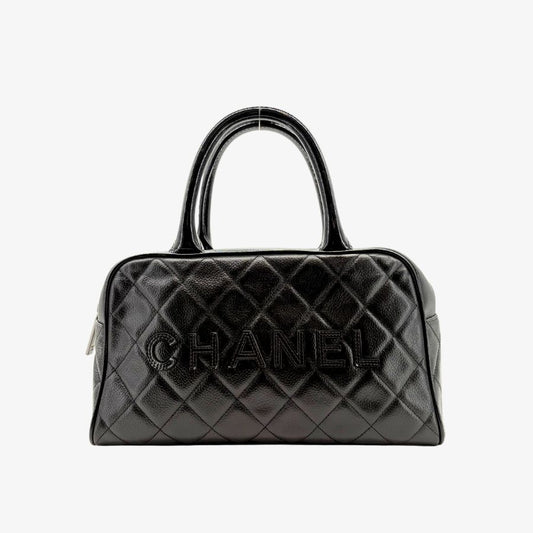 KA810 - CHANEL Vintage Black Caviar Leather Boston Bag
