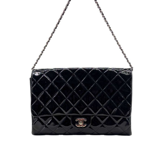CS064 - CHANEL Black Patent Leather Flap Bag