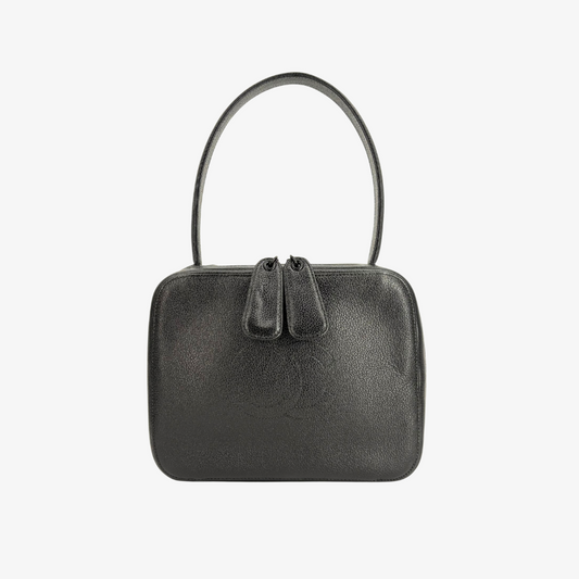 RG385 - CHANEL Vintage Black Caviar Leather Vanity Box Hand Bag