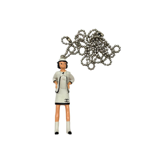 C546 - CHANEL White Resine Miss Coco Doll Pendant Necklace