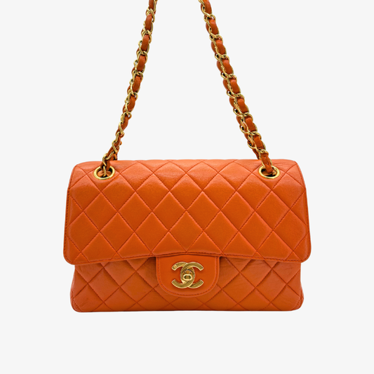 RG811 - CHANEL Vintage Orange Lambskin Double Side Flap Bag