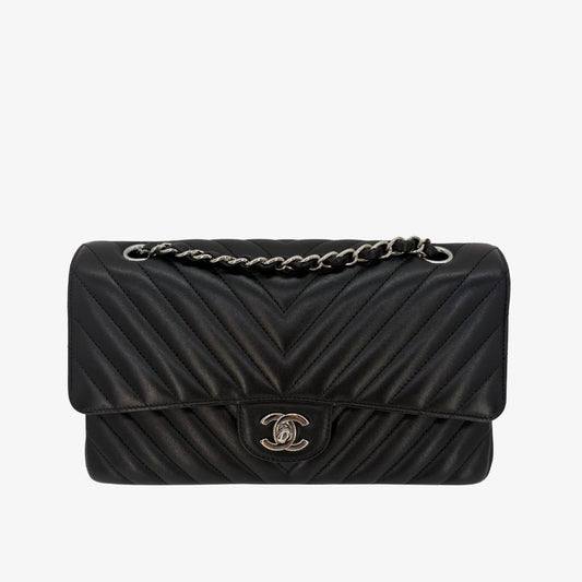 CS036 - CHANEL Vintage Black Lambskin Chevron Flap Bag