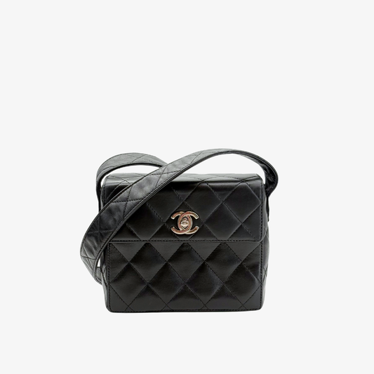 RG705 - CHANEL Vintage Black Lambskin Small Box Shoulder Bag