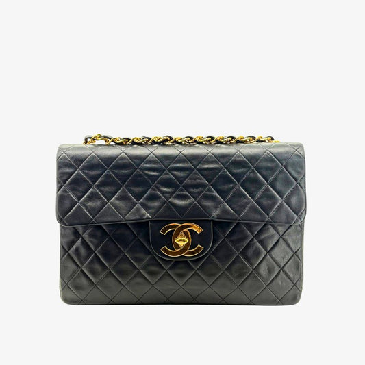 JAH231 - CHANEL Vintage Black Lambskin Maxi Classic Flap Bag