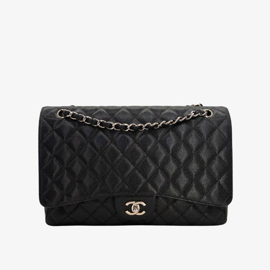 CS077 - CHANEL Black Caviar Leather Jumbo Maxi Classic Flap Bag