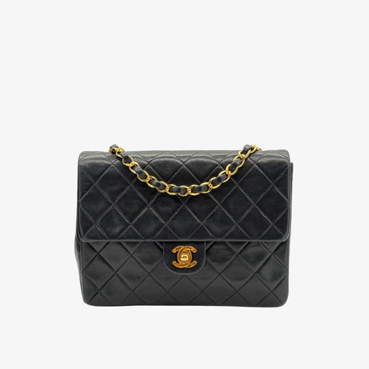 JAH228 - CHANEL Vintage Black Lambskin 20cm Square Flap Bag