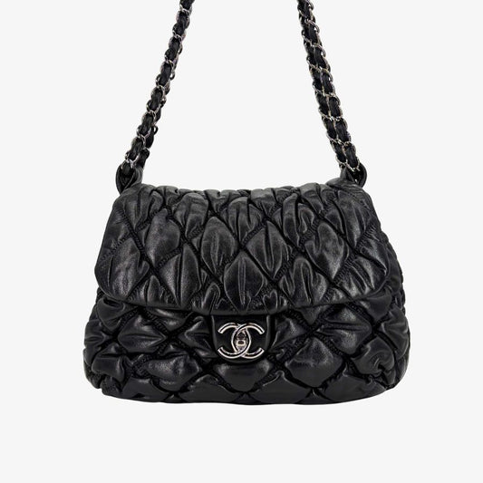 CS026 - CHANEL Vintage Black Calfskin Bubble Shoulder Bag