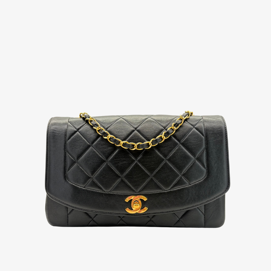 RG858 - CHANEL Vintage Black Lambskin 25cm Diana Flap Bag