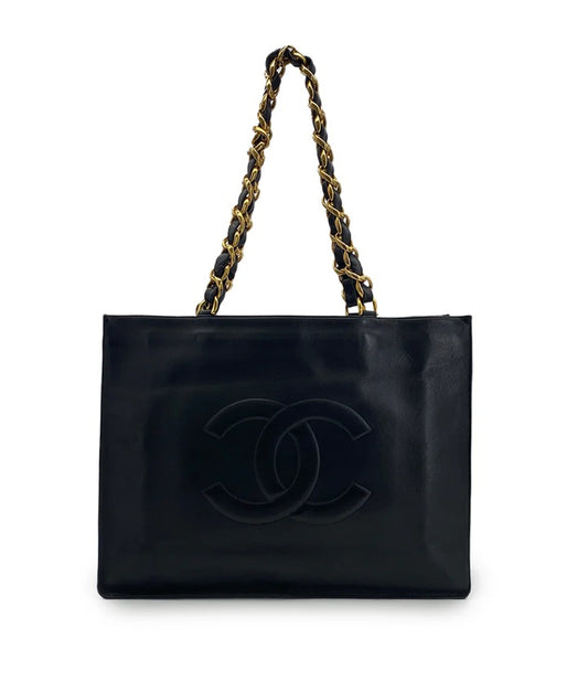 90301751  - CHANEL Vintage Black Lambskin CC Mark Chunky Chain Tote Bag