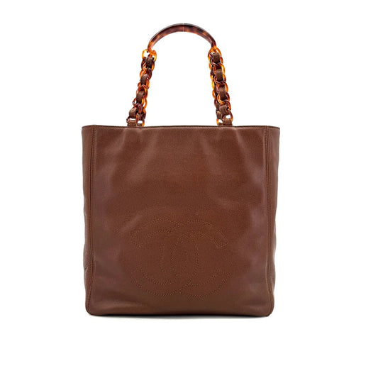 90285109 - CHANEL Vintage Brown Lambskin Tortoiseshell Tote Bag