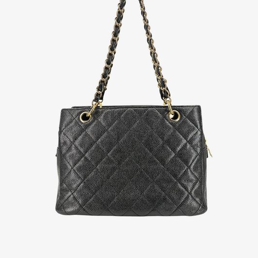 CS001 - CHANEL Vintage Black Caviar Leather PTT Tote Bag