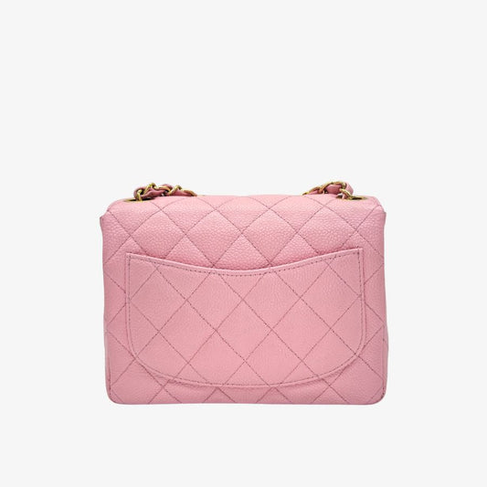 CS072 - CHANEL Vintage Pink Caviar Leather 17cm Mini Square Flap Bag