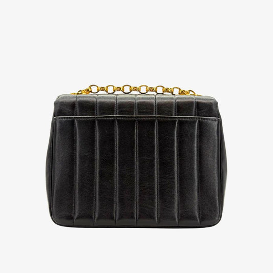 KA735 - CHANEL Vintage Black Lambskin Vertical Gold Chain Flap Bag