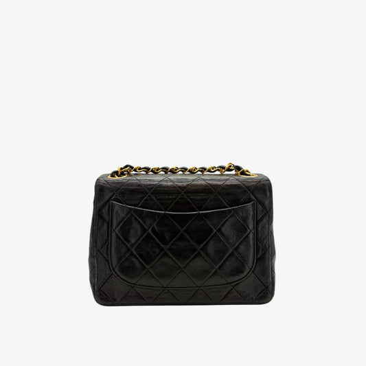 RG237 - CHANEL Vintage Black Lambskin 17cm Mini Square Flap Bag